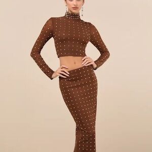 Lulu's Brown Studded Skirt Set